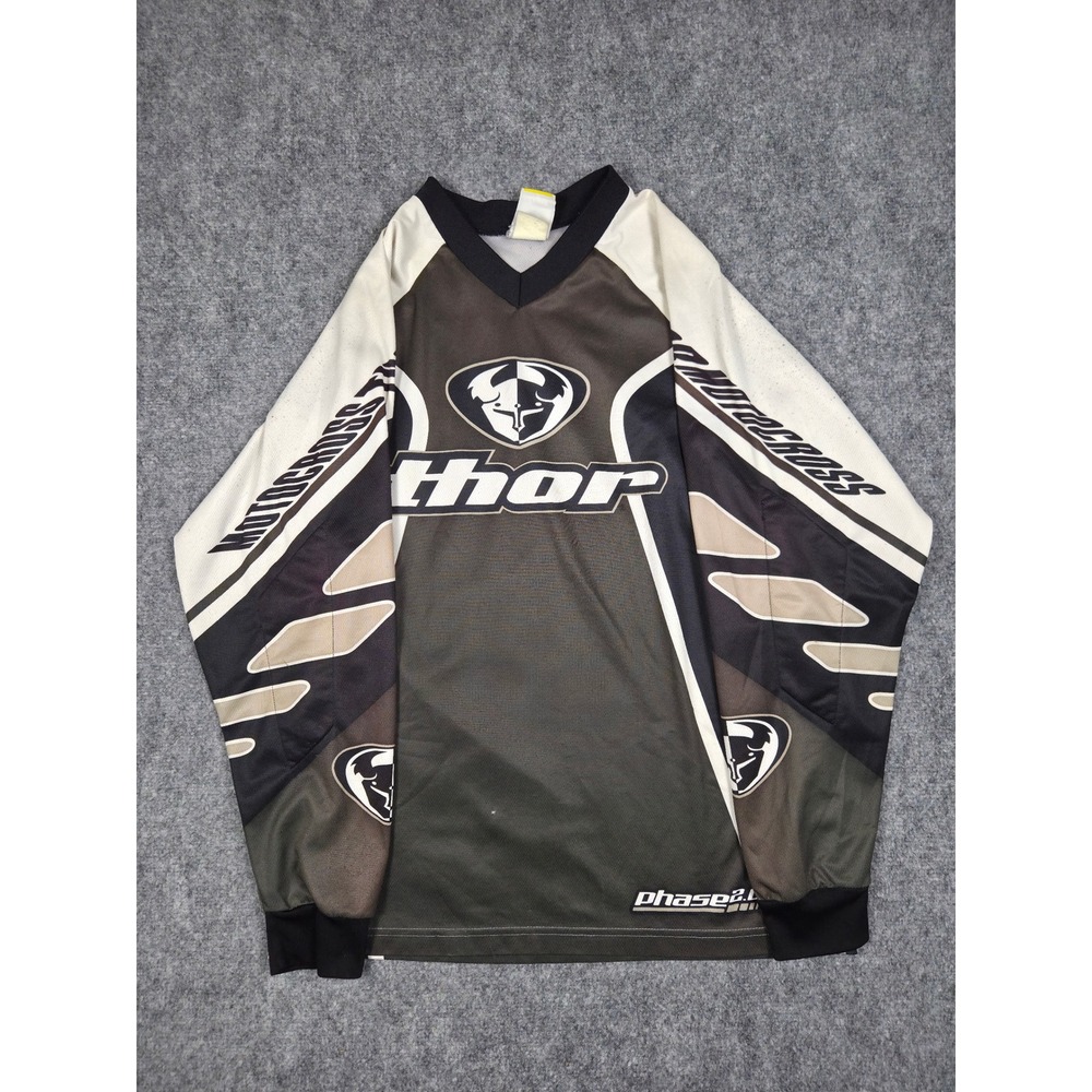 Thor Motocross Jersey Mens Small Black Grey Phase 2.0 Long Sleeve Racing Shirt
